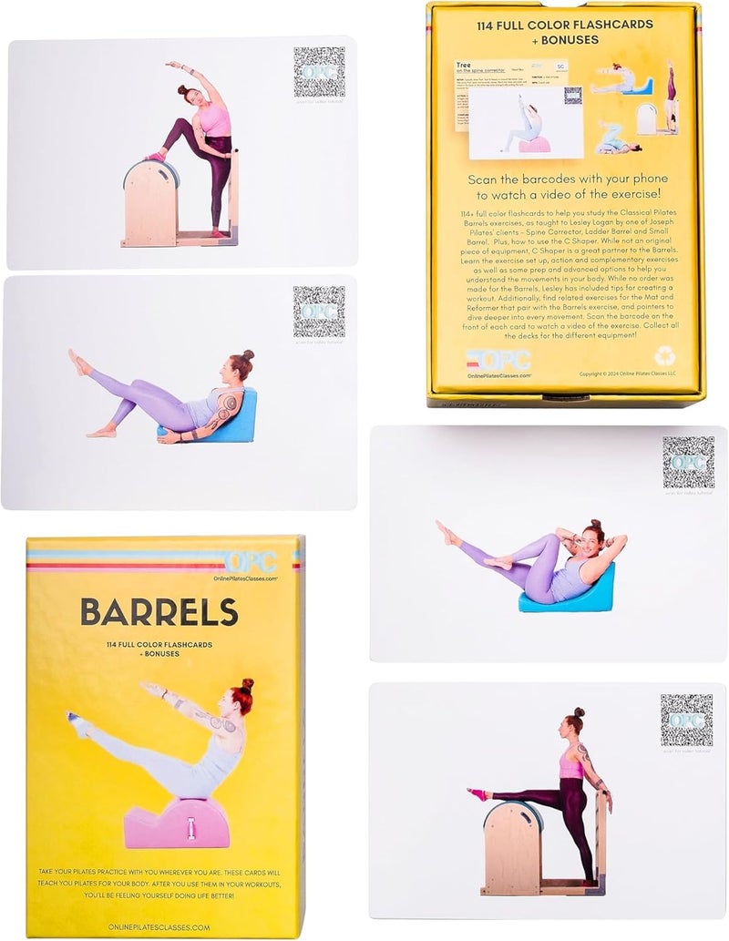 OnlinePilatesClasses.com OnlinePilatesClasses Pilates Barrels Flashcards, Deck Cards Set with Video Tutorial for Spine Corrector, Ladder Barrel, Small Barrel & C-Shaper Exercise, Home Gym Workout, Barrel Arc Not Included - Image 1
